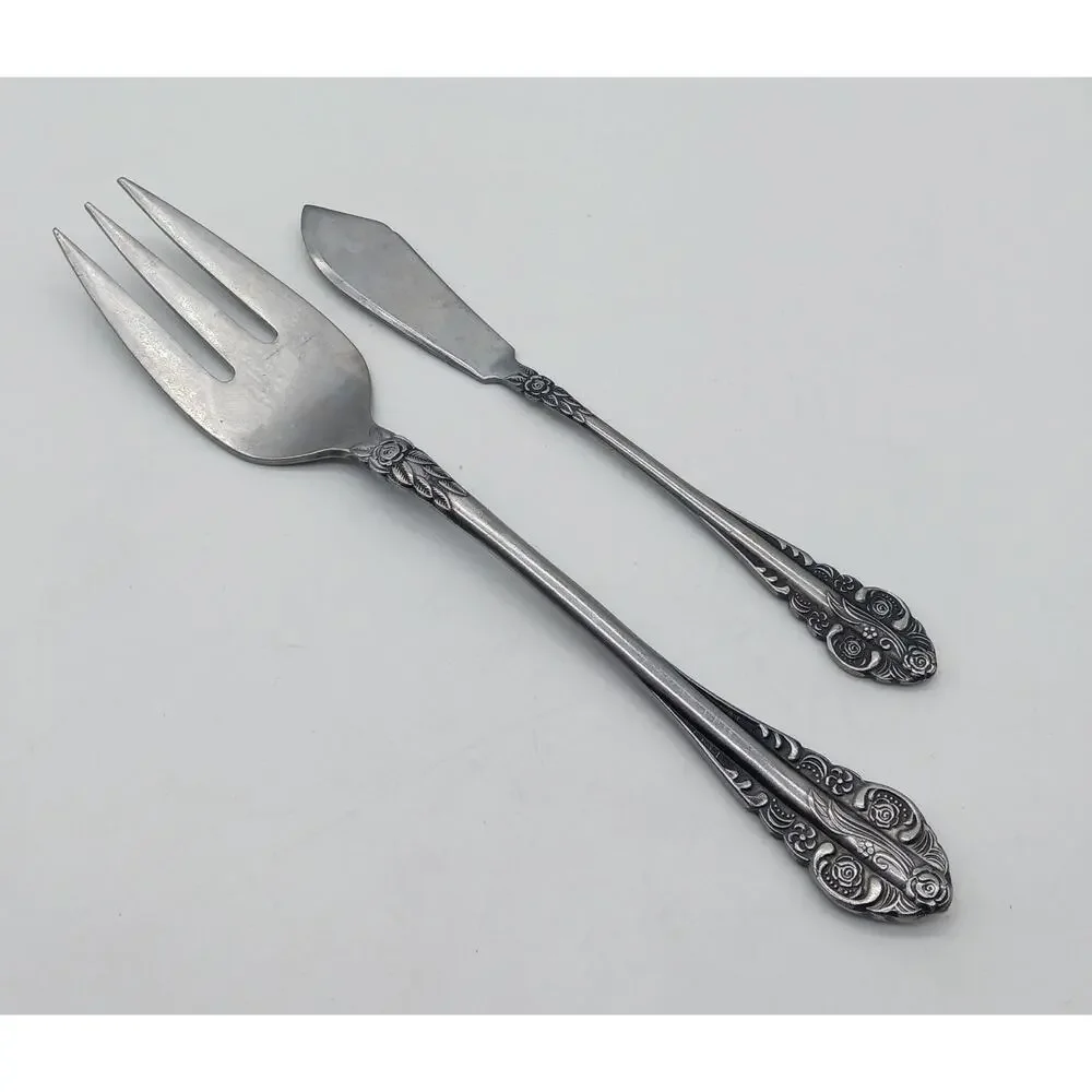 Vtg Stanley Roberts Cold Meat Serving Fork Master Butter Knife SRB10 Roses MCM